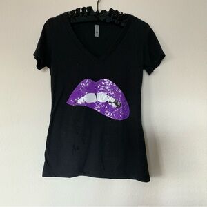 Next Level Apparel Black Tee with Purple Sequin Lips